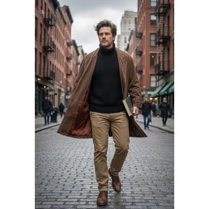 Vintage Full Leather Trench Georgetown Leather  nut brown lined Chris Noth NYC